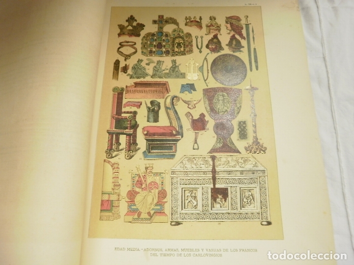 Coleccionismo: LAMINA LITOGRAFIA S. XIX. EDAD MEDIA. ADORNOS, ARMAS, MUEBLES, VASIJAS DE LOS FRANCOS