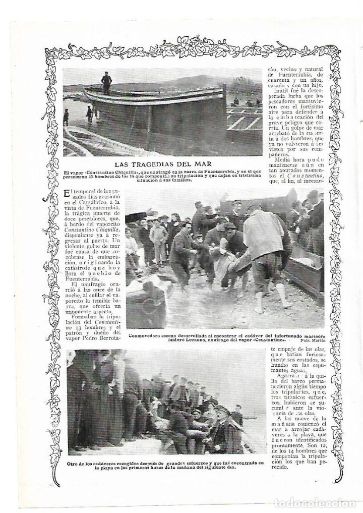 Collezionismo: A&Ntilde;O 1913 RECORTE PRENSA TRAGEDIA FUENTERRABIA NAUFRAGIO VAPOR CONSTANTINO CHIQUILLA