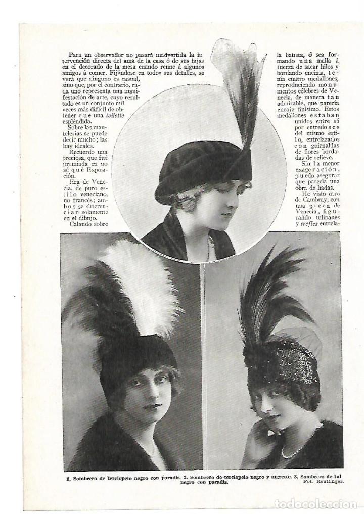 Collezionismo: A&Ntilde;O 1913 RECORTE PRENSA MODA SOMBREROS TERCIOPELO TUL NEGRO CON PARADIS