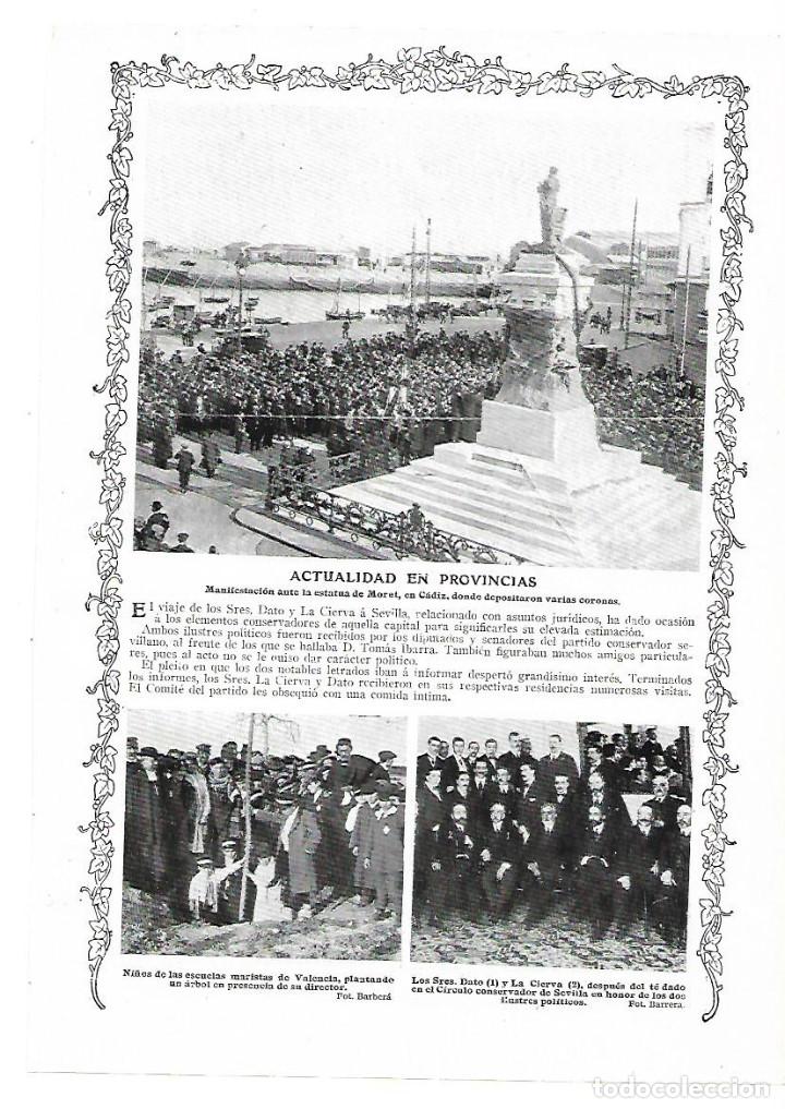 Colecionismo: A&Ntilde;O 1913 RECORTE PRENSA CADIZ MANIFESTACION MONUMENTO ESTATUA DE MORET