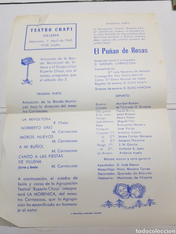 Coleccionismo: Programa Teatro Chap&iacute; 1965 El pu&ntilde;ado de Rosas escaso - Foto 1