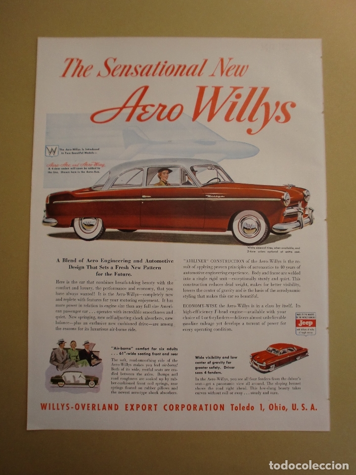 Sammelleidenschaft Papier: THE SENSATIONAL NEW AERO WILLYS - ESTACION DE SERVICIO MOBILGAS GENOVA - 25 FEBRERO 1952