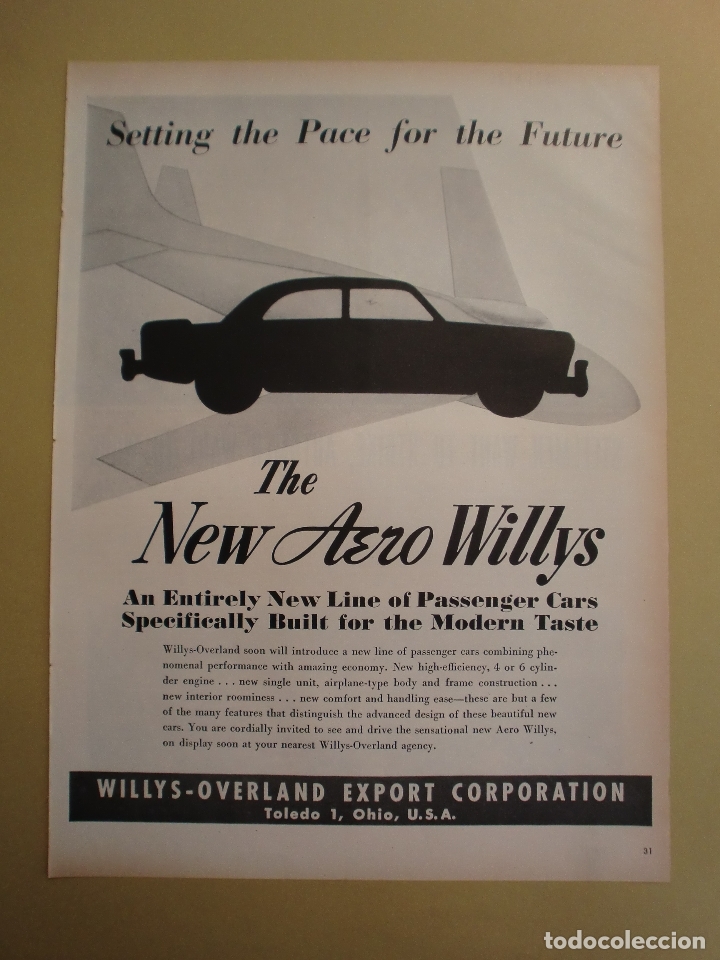 Sammelleidenschaft Papier: THE NEW AERO WILLYS - WILLYS OVERLAND EXPORT CORPORATION TOLEDO 1 OHIO - 28 FEBRERO 1952