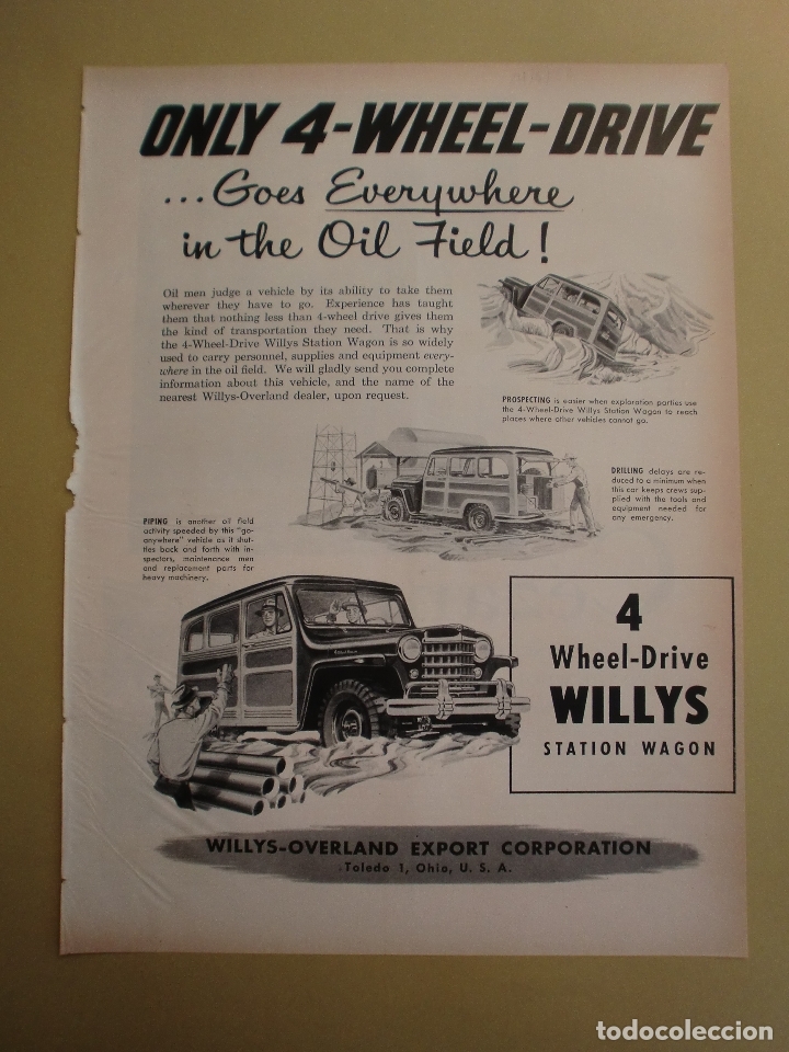 Coleccionismo: 4 WHEEL-DRIVE STATION WA - WILLYS OVERLAND EXPORT CORPORATION TOLEDO 1 OHIO - 24 MARZO 1952