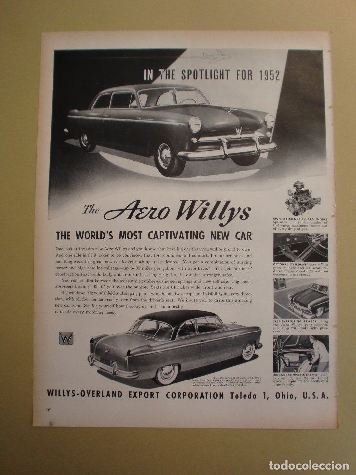 Sammelleidenschaft Papier: THE AERO WILLYS - WILLYS OVERLAND EXPORT CORPORATION TOLEDO 1 OHIO - 19 MAYO 1952