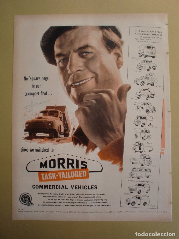 Coleccionismo: MODELOS MORRIS VANS TRUCKS TIPPER PICK-UP MINIBUS - MARTINI - 15 ABRIL 1957