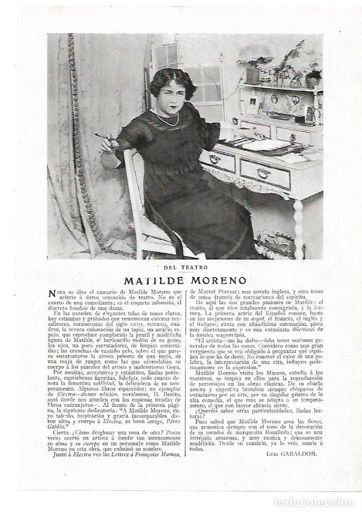 Coleccionismo: A&Ntilde;O 1913 RECORTE PRENSA MATILDE MORENO ACTRIZ TEATRO ARTISTA