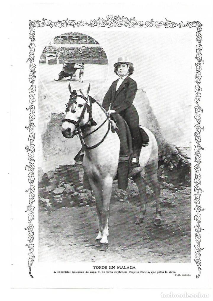 Colecionismo: A&Ntilde;O 1913 RECORTE PRENSA FOTOGRAFIA TOROS MALAGA CUPLETISTA PAQUITA SICILIA PIDE LA LLAVE