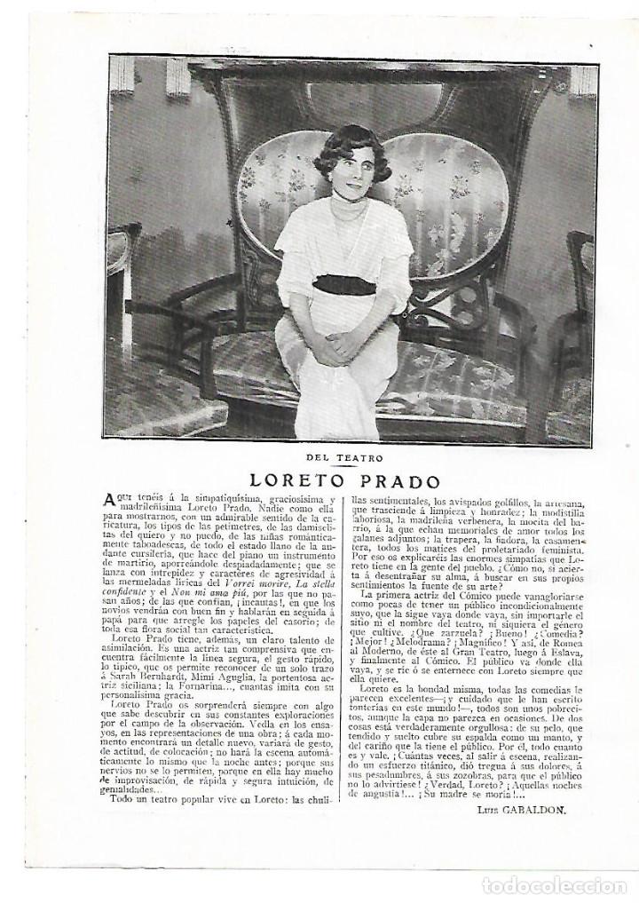 Collectionnisme: A&Ntilde;O 1913 RECORTE PRENSA TEATRO LORETO PARDO ARTISTA ACTRIZ