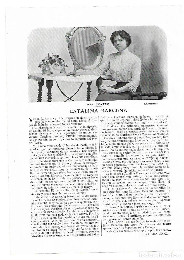 Collectionnisme: A&Ntilde;O 1913 RECORTE PRENSA CATALINA BARCENA ACTRIZ ARTISTA TEATRO