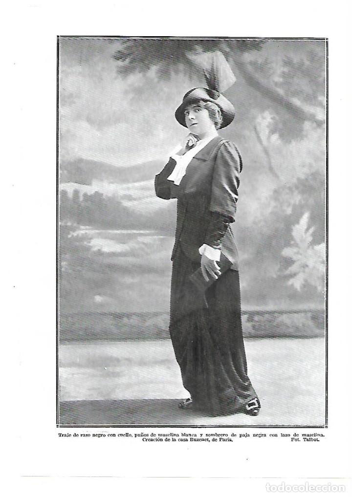 Collectionnisme: A&Ntilde;O 1913 RECORTE PRENSA MODA TRAJE RASO NEGRO SOMBRERO PAJA CREACION CASA BUZENET DE PARIS