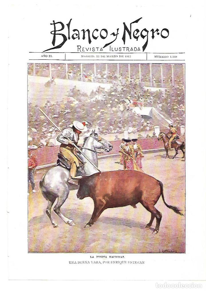 Collectionnisme: A&Ntilde;O 1913 RECORTE PRENSA DIBUJO A COLOR TOROS FIESTA NACIONAL ENRIQUE ESTEVAN UNA BUENA VARA