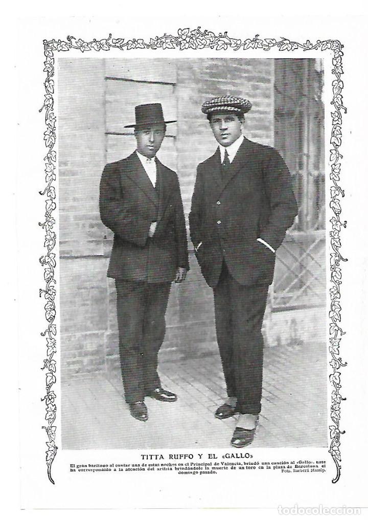 Coleccionismo: A&Ntilde;O 1913 RECORTE PRENSA MUSICA TOREO FOTOGRAFIA DEL BARITONO TITTA RUFFO CON EL TORERO EL GALLO