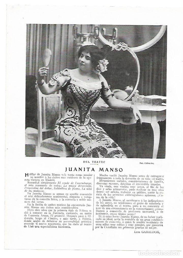 Colecionismo: A&Ntilde;O 1913 RECORTE PRENSA TEATRO JUANITA MANSO ACTRIZ ARTISTA