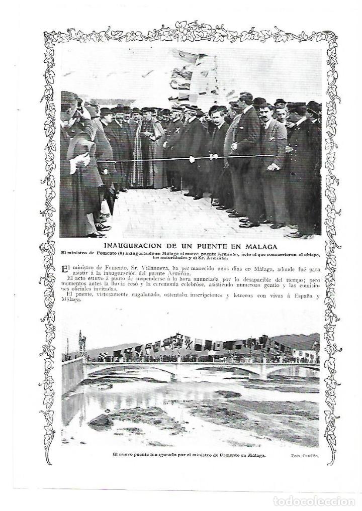 Coleccionismo: A&Ntilde;O 1913 RECORTE PRENSA MALAGA INAUGURACION DEL NUEVO PUENTE ARMI&Ntilde;AN