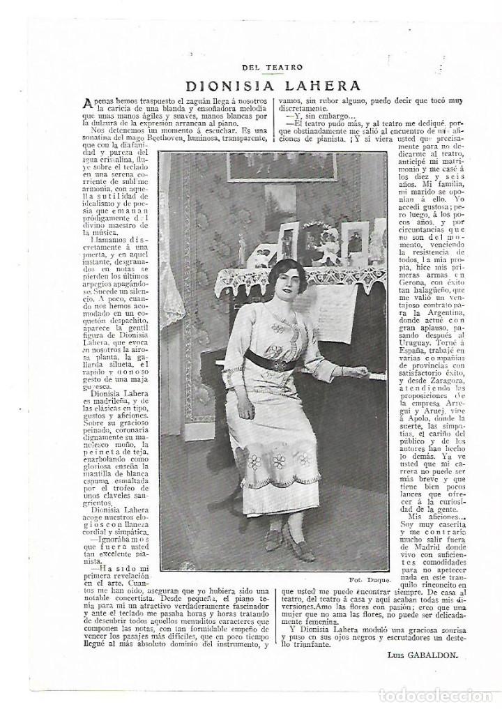Coleccionismo: A&Ntilde;O 1913 RECORTE PRENSA TEATRO DIONISIA LAHERA ACTRIZ ARTISTA