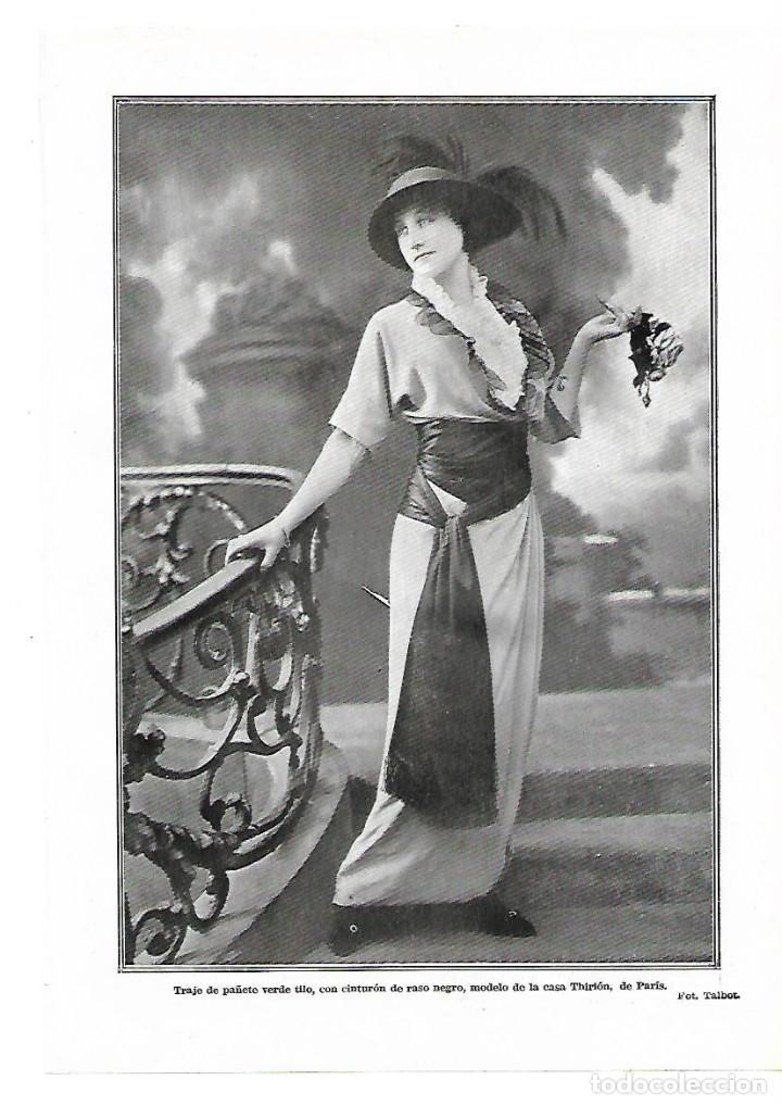 Coleccionismo: A&Ntilde;O 1913 RECORTE PRENSA MODA TRAJE PA&Ntilde;ETE VERDE TILO CINTURON RASO NEGRO CREACION CASA THIRION
