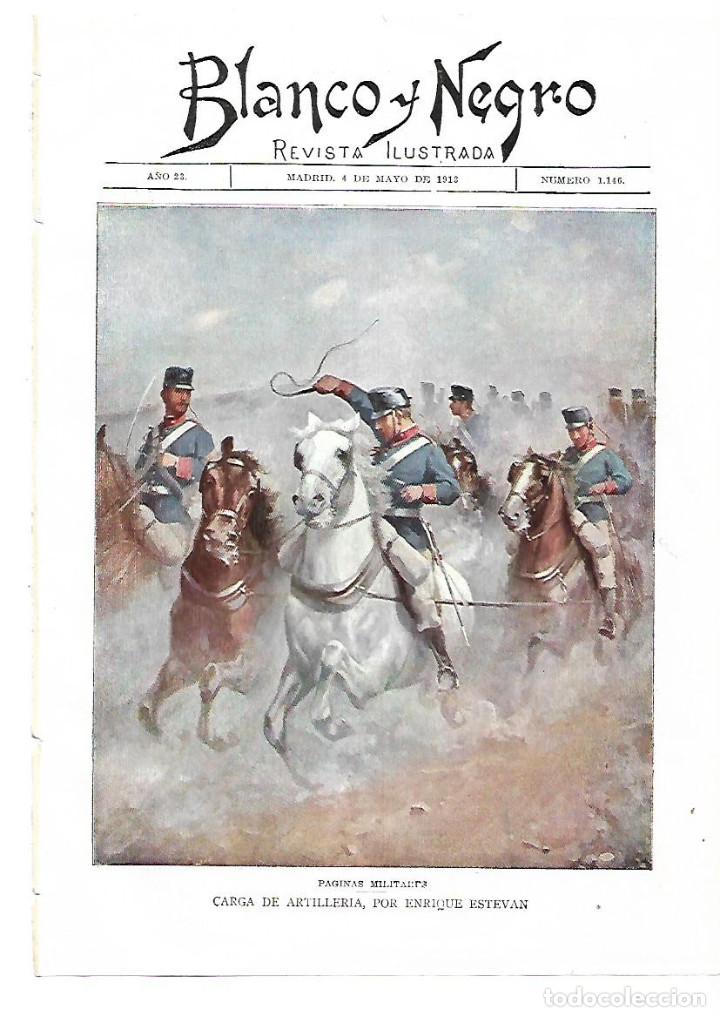 Collezionismo: A&Ntilde;O 1913 RECORTE PRENSA DIBUJO A COLOR PINTURA ENRIQUE ESTEVAN CARGA DE ARTILLERIA