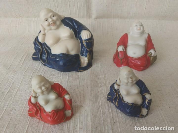 Coleccionismo: 4 FIGURAS BUDA - RESINA COLOREADA