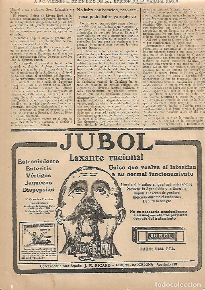Coleccionismo: A&Ntilde;O 1924 RECORTE PRENSA PUBLICIDAD LAXANTE JUBOL CONCESIONARIO RICARD