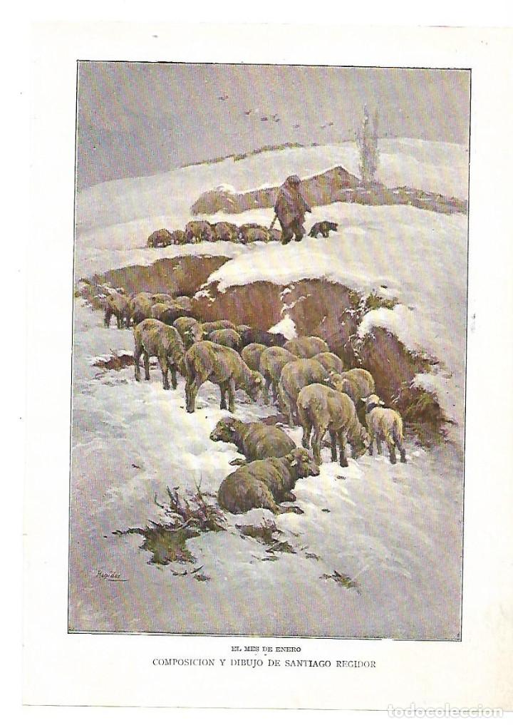 Colecionismo: A&Ntilde;O 1913 RECORTE PRENSA PINTURA LAMINA DIBUJO COLOR EL MES DE ENERO POR SANTIAGO REGIDOR