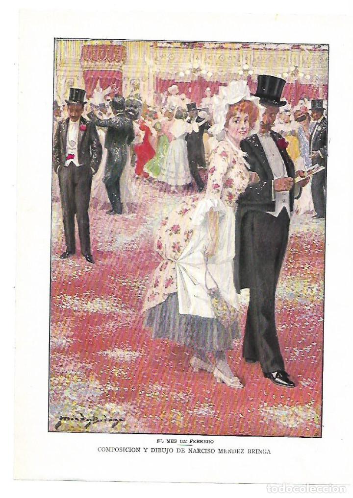 Coleccionismo: A&Ntilde;O 1913 RECORTE PRENSA PINTURA LAMINA DIBUJO COLOR EL MES DE FEBRERO POR NARCISO MENDEZ BRINGA