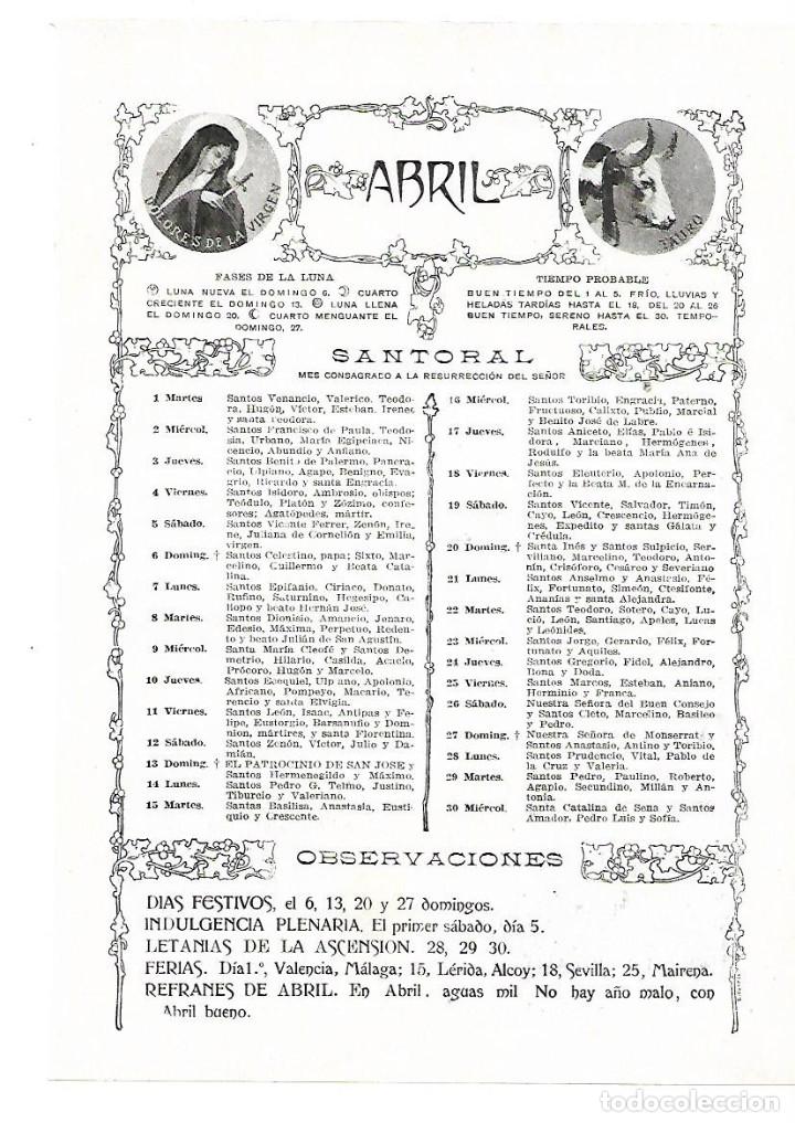 Colecionismo: A&Ntilde;O 1913 RECORTE PRENSA ALMANAQUE SANTORAL MES DE ABRIL
