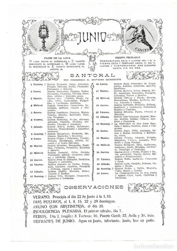 Colecionismo: A&Ntilde;O 1913 RECORTE PRENSA ALMANAQUE SANTORAL MES DE JUNIO
