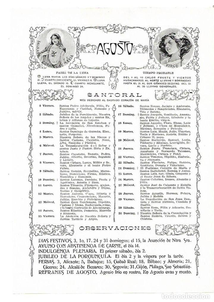 Collectionnisme: A&Ntilde;O 1913 RECORTE PRENSA ALMANAQUE SANTORAL MES DE AGOSTO