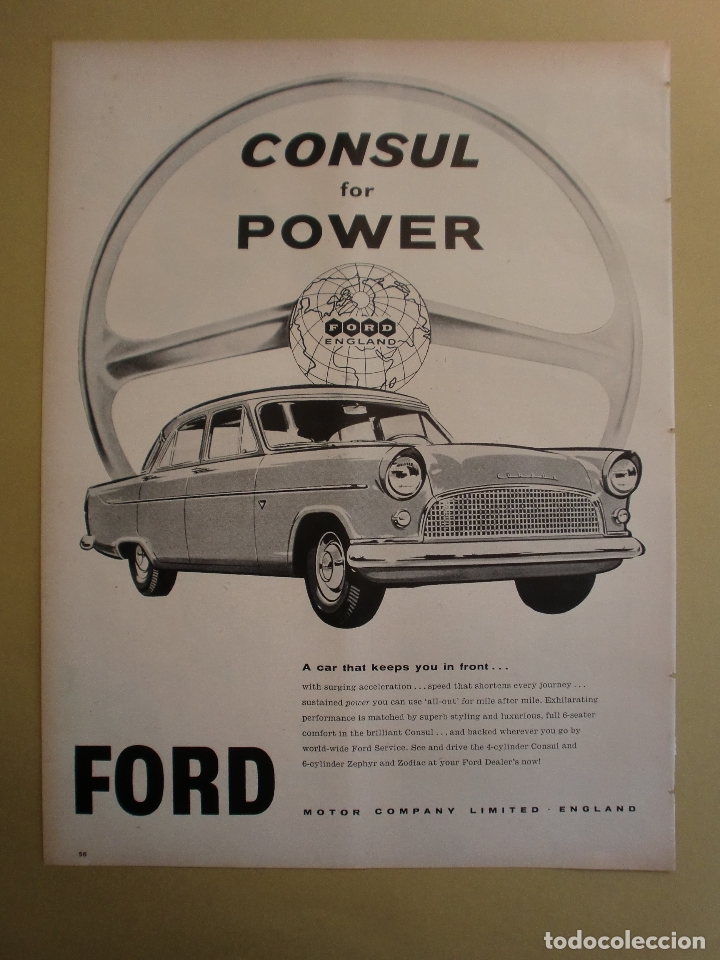 Coleccionismo: FORD CONSUL FOR POWER FOR ENGLAND- HOJA PRENSA ORIGINAL 27 OCTUBRE 1958