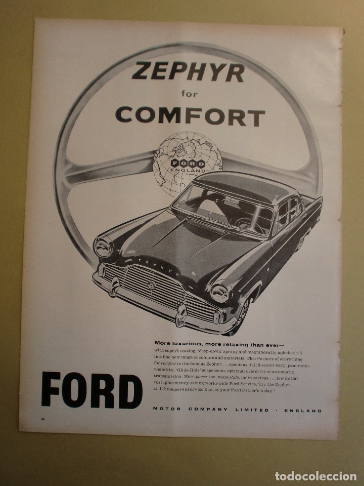 Coleccionismo: FORD ZEPHYR FOR CONFORT FOR ENGLAND - HOJA PRENSA ORIGINAL 18 AGOSTO 1958
