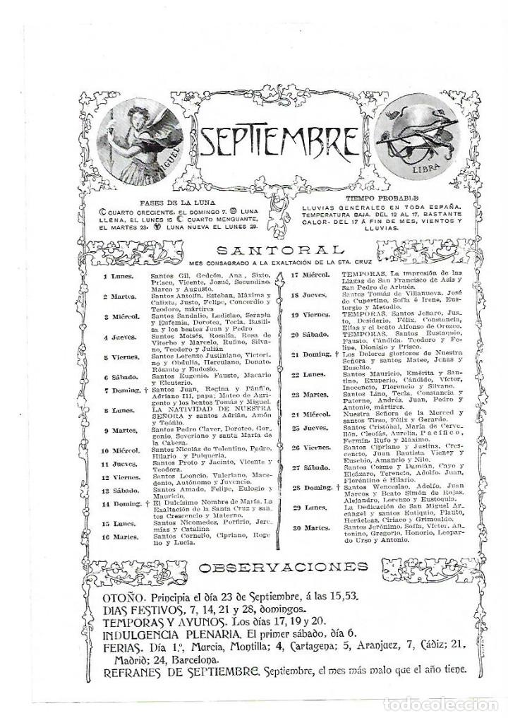 Collectionnisme: A&Ntilde;O 1913 RECORTE PRENSA ALMANAQUE SANTORAL MES DE SEPTIEMBRE