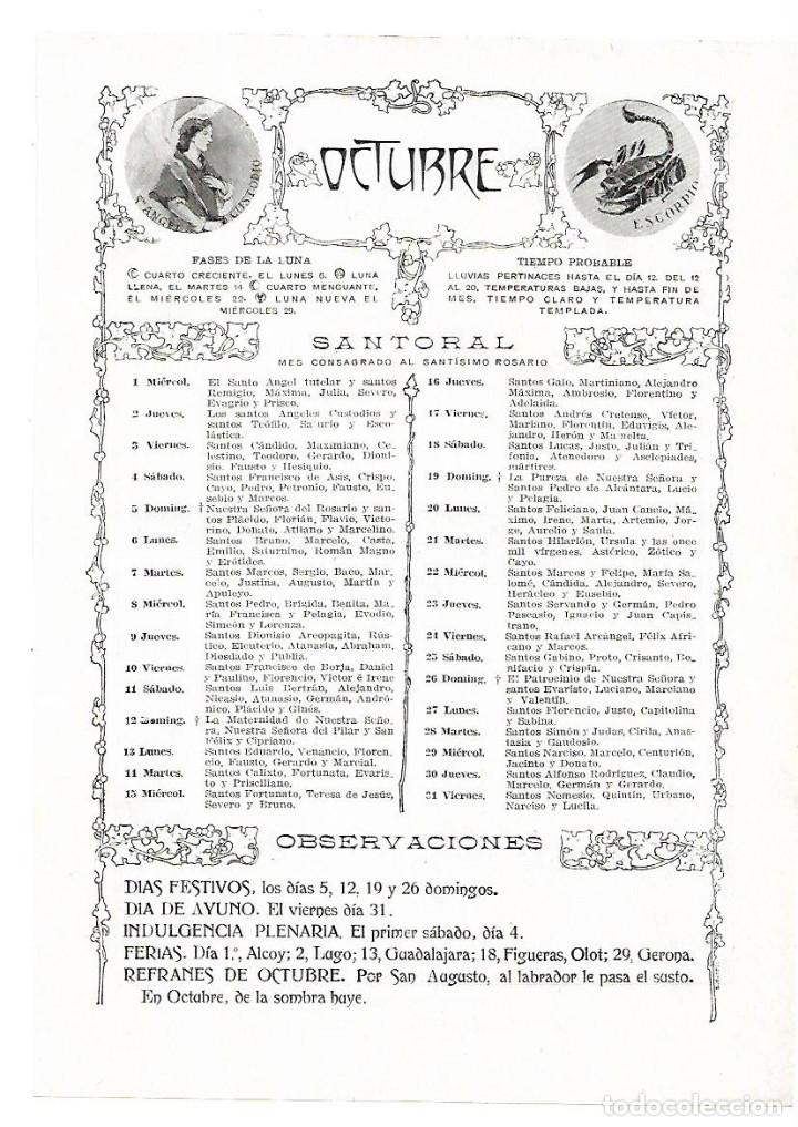 Collectionnisme: A&Ntilde;O 1913 RECORTE PRENSA ALMANAQUE SANTORAL MES DE OCTUBRE