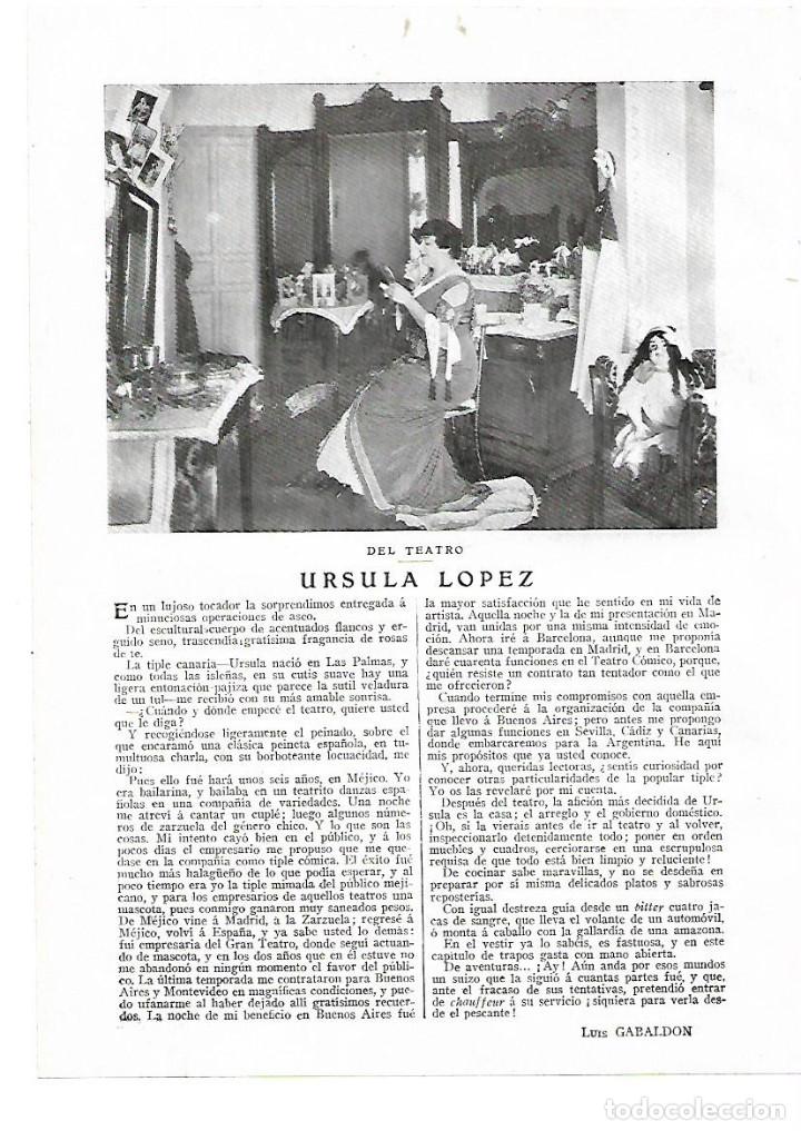 Colecionismo: A&Ntilde;O 1913 RECORTE PRENSA URSULA LOPEZ ACTRIZ ARTISTA TEATRO