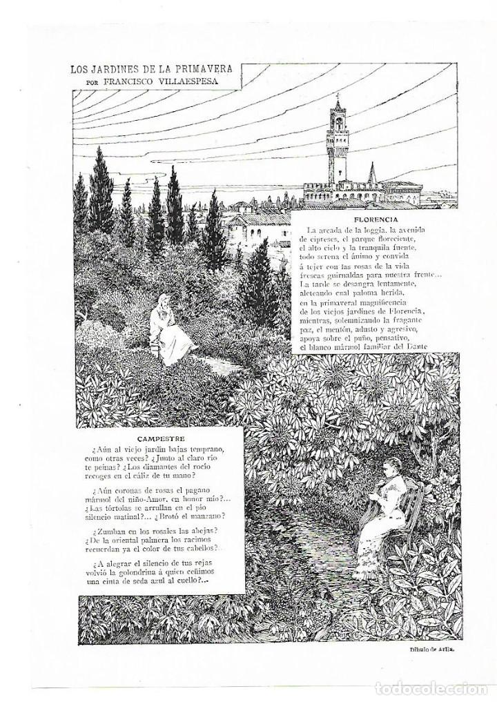 Collezionismo: A&Ntilde;O 1913 RECORTE PRENSA POESIA LOS JARDINES DE LA PRIMAVERA POR FRANCISCO VILLAESPESA DIBUJO ARIJA