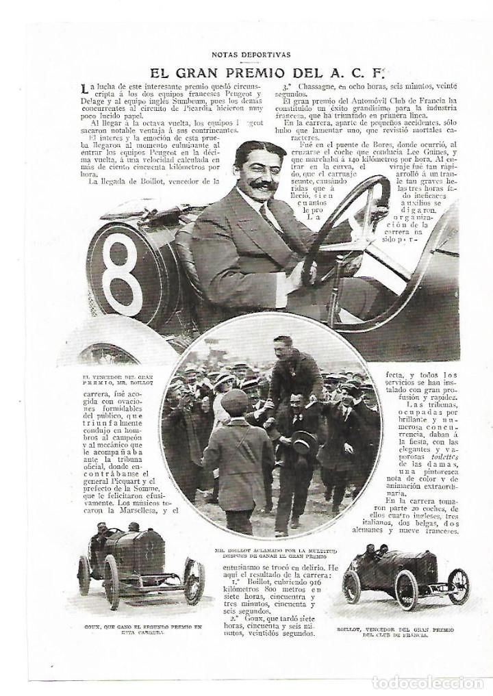 Coleccionismo: A&Ntilde;O 1913 RECORTE PRENSA AUTOMOVILISMO CARRERA GRAN PREMIO AUTOMOVIL CLUB FRANCIA BOILLOT GOUX COCHE