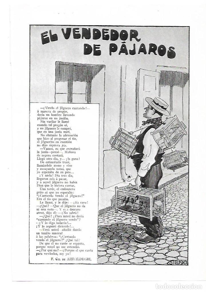 Collezionismo: A&Ntilde;O 1913 RECORTE PRENSA POESIA EL VENDEDOR DE PAJAROS POR GIL DE AINCILDEGRI DIBUJO SILENO