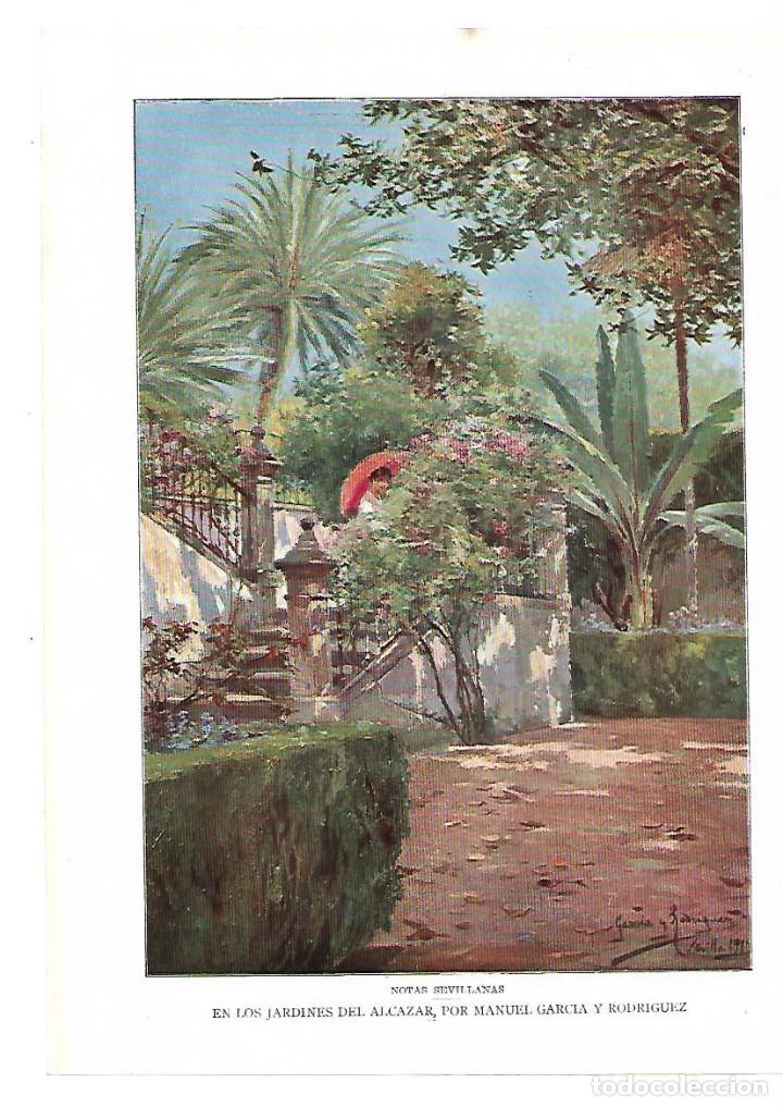 Collectionnisme: A&Ntilde;O 1913 RECORTE PRENSA PINTURA LAMINA REPRODUCCION SEVILLA JARDINES ALCAZAR MANUEL GARCIA RODRIGUEZ