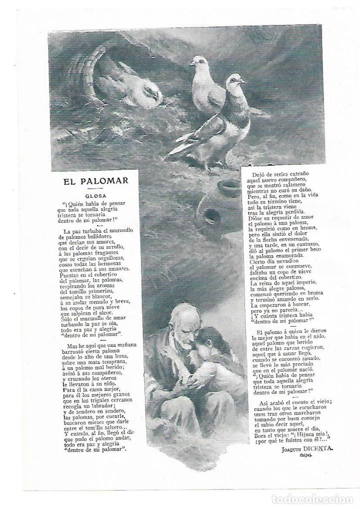 Collezionismo: A&Ntilde;O 1913 RECORTE PRENSA POESIA EL PALOMAR GLOSA POR JOAQUIN DICENTA HIJO DIBUJO REGIDOR