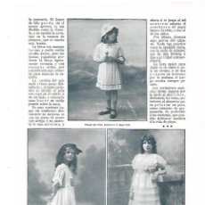 Coleccionismo: AÑO 1913 RECORTE PRENSA MODA INFANTIL TRAJE NIÑA MUSELINA MODELOS CASA LINA MOUTON