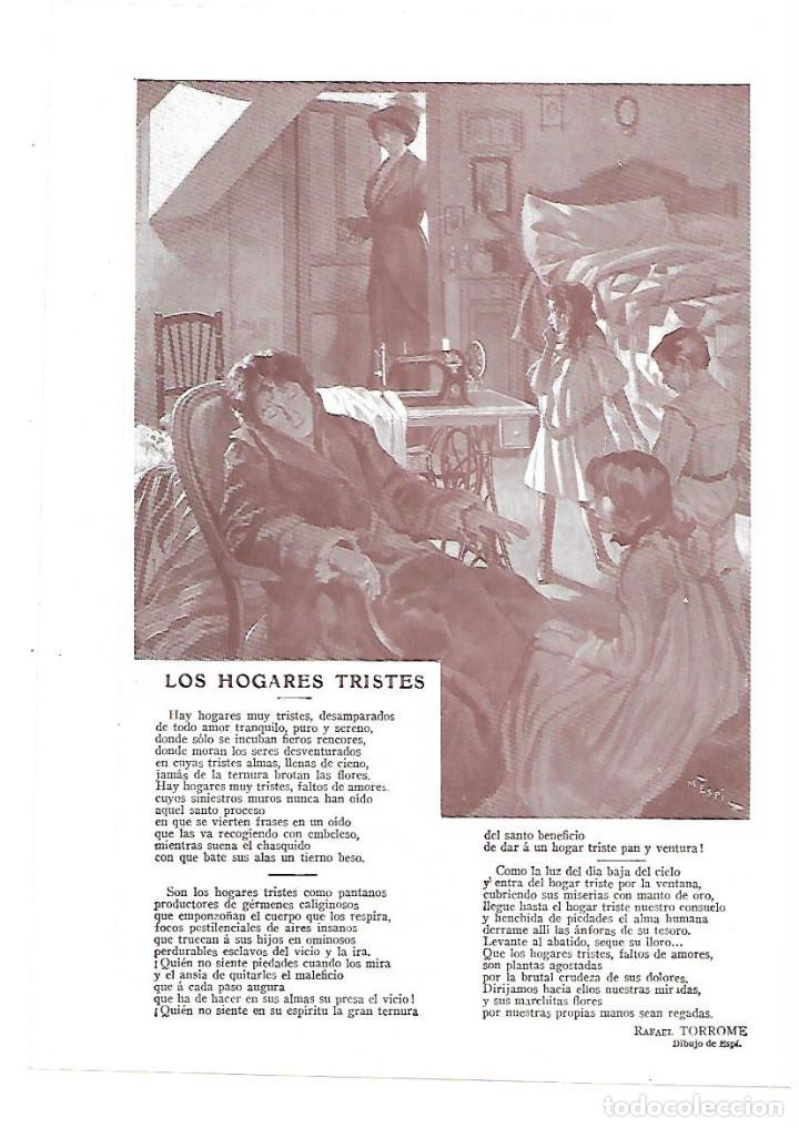 Collezionismo: A&Ntilde;O 1913 RECORTE PRENSA POESIA LOS HOGARES TRISTES POR RAFAEL TORROME DIBUJO DE ESPI ILUSTRACION