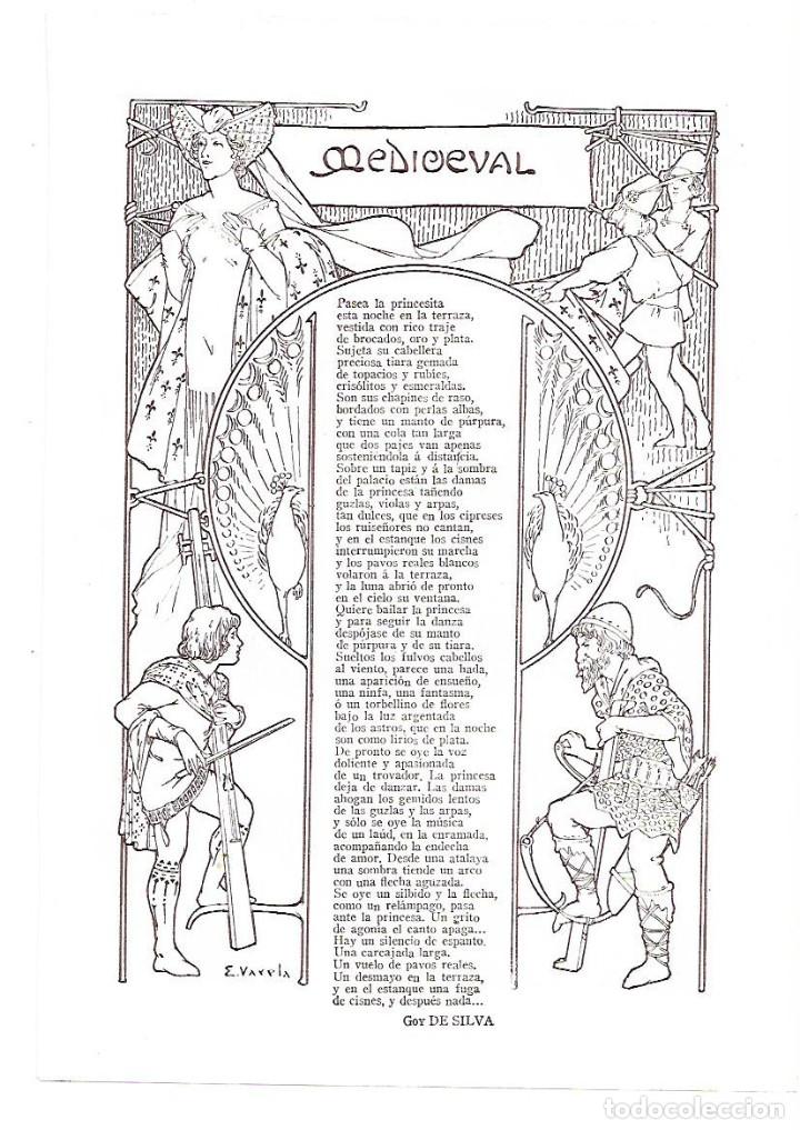 Collezionismo: A&Ntilde;O 1913 RECORTE PRENSA POESIA MEDIOEVAL POR GOY DE SILVA DIBUJO VARELA ILUSTRACION