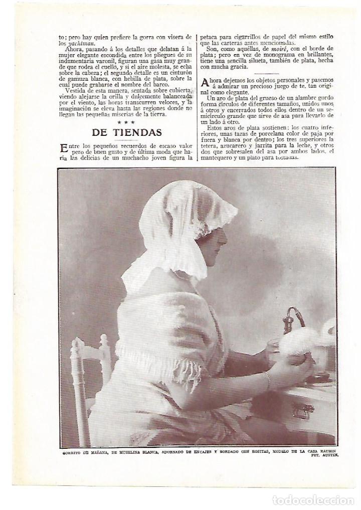 Sammelleidenschaft Papier: A&Ntilde;O 1913 RECORTE PRENSA MODA FEMENINA MUJER GORRO GORRITO DE MA&Ntilde;ANA MUSELINA MODELO CASA RAUBIN