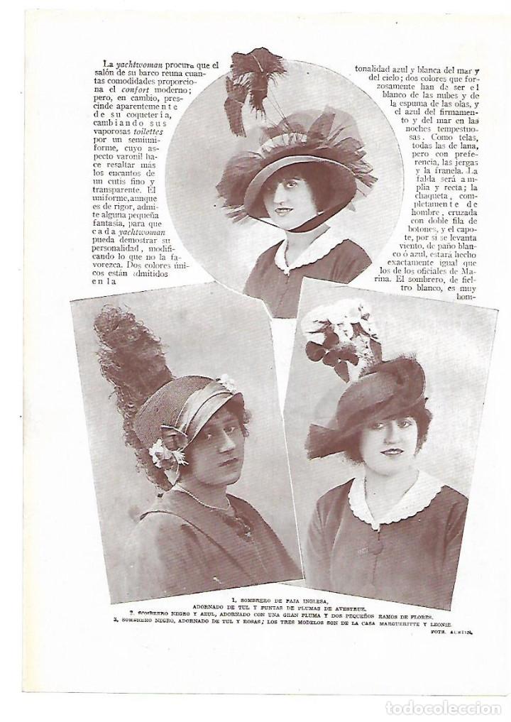 Collectionnisme: A&Ntilde;O 1913 RECORTE PRENSA MODA MUJER SOMBRERO PAJA PLUMAS AVESTRUZ MODELOS CASA MARGUERITTE Y LEONIE