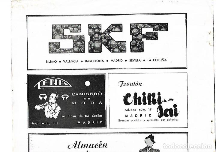 Collectionnisme: A&Ntilde;O 1939 PUBLICIDAD SKF CAMISERIA TENA CAMISERO CUELLOS MADRID FRONTON CHIQUI JAI