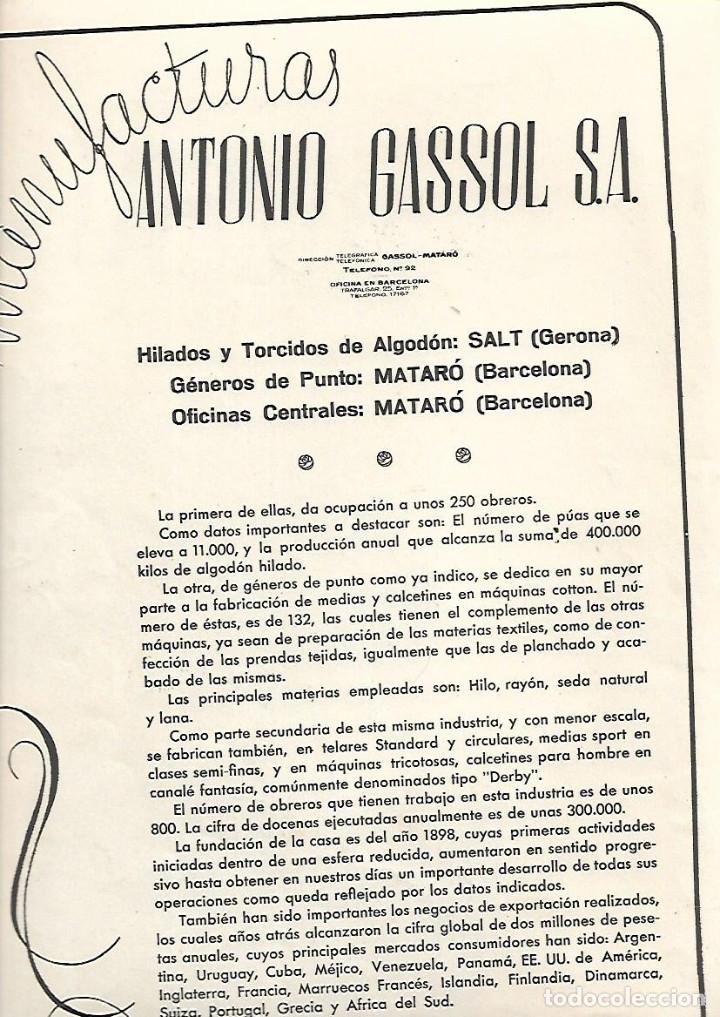 Collezionismo: A&Ntilde;O 1939 PUBLICIDAD MANUFACTURAS ANTONIO GASSOL SALT HILADOS TORCIDOS PUNTO MATARO