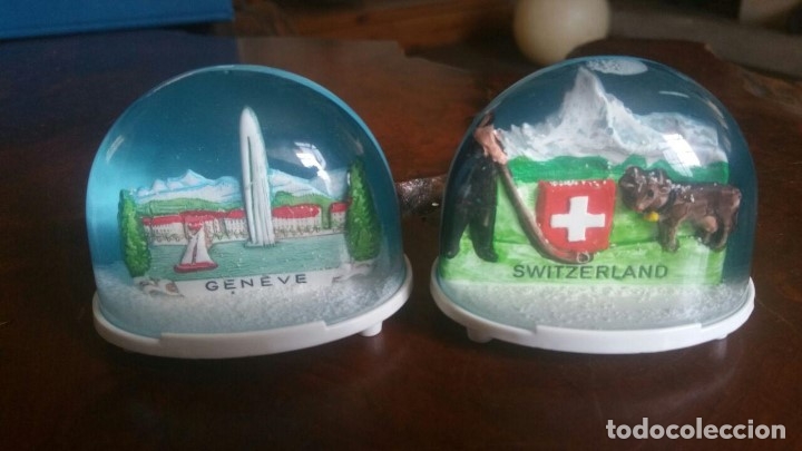 Collecting: 2 BOLAS DE NIEVE, CON VISTA DE GENEVE Y SWITZERLAND 6 CM DE ALTO