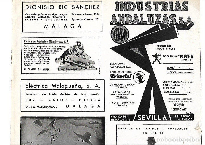 Collezionismo: &Ntilde;O 1939 PUBLICIDAD IASA INDUSTRIAS ANDALUZAS SEVILLA CELTICA PRODUCTOS BITUMINOSOS VILLAGARCIA AROSA
