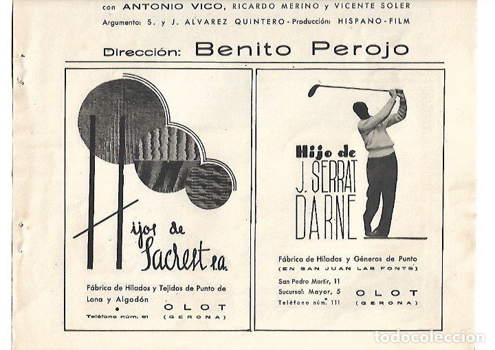 Collectionnisme: A&Ntilde;O 1939 PUBLICIDAD HIJOS DE SACREST FABRICA HILADOS PUNTO LANA OLOT HIJO SERRAT DARNE