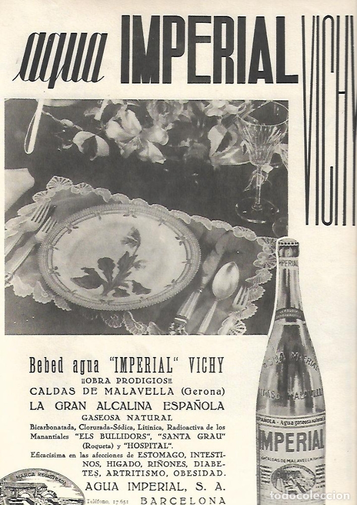 Coleccionismo: A&Ntilde;O 1939 PUBLICIDAD BEBIDAS AGUA IMPERIAL VICHY CALDAS CALDES DE MALAVELLA GIRONA GASEOSA NATURAL